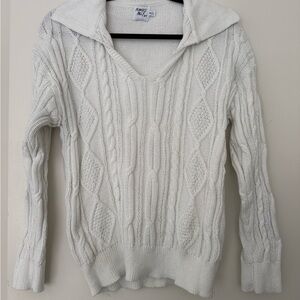 Princess Polly Women's White V-Neck Cable Sweater